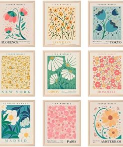 AnyDesign 9Pcs Flower Market Wall Art Prints Matisse Art Poster Unframed Floral Drawing Posters Colorful Decor for Gallery Room Aesthetic Living Room Bathroom Decor, 8x10inch