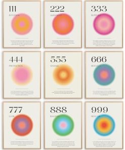 Aura Angel Number Poster - 9 PCS Aura Poster, Angel Numbers Poster for Room Aesthetic Minimalist Inspirational Quotes Wall Art Bedroom Aesthetic Decor 8x10 Inch Unframed