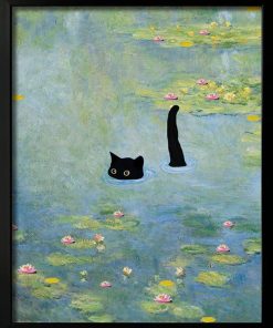 Cat Poster Monet Prints Vintage Posters Canvas Wall Art Funny Cat in Water Lilies Posters for Room Bedroom Living Room Bathroom Decor Aesthetic (Size: 8''x10''x1pcs)