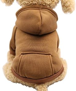 Jecikelon Winter Dog Hoodie Sweatshirts with Pockets Warm Dog Clothes for Small Dogs Chihuahua Coat Clothing Puppy Cat Custume (Small, Coffee)