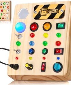 LED Busy Board, Wooden Sensory Toys for Toddler, Montessori Music Toy for Airplane, Travel Activity Educational Learning Toy, Busy Light Switch Autism Toys, Birthday Boys Girls Gifts
