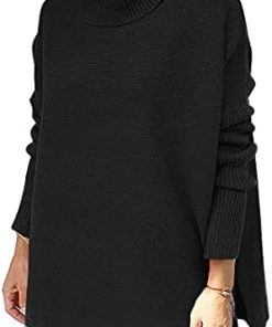 LILLUSORY Women's Turtleneck Oversized Sweaters 2023 Fall Long Batwing Sleeve Spilt Hem Tunic Pullover Sweater Knit Tops
