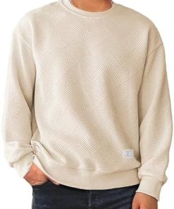 Men's Crewneck Sweatshirts Soild Color Geometric Texture Long Sleeve Casual Pullover Shirt