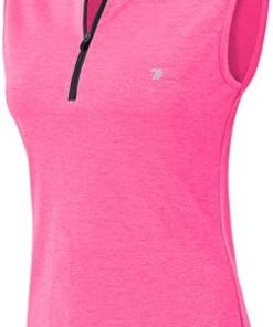 Women's Dry Fit Tennis Golf Shirts 1/4 Zip Sleeveless Collarless UPF 50+ Yoga Gym Workout Tops Shirts