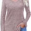 Halife Women's Long Sleeve Shirts V Neck Lightweight Fall Sweaters Casual Tunic Tops