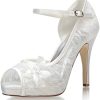 JIAJIA 154814 Women's Bridal Shoes Peep Toe 4.1'' High Heel Lace Satin Pumps Flower Wedding Shoes
