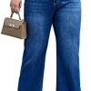 Plus Size Wide Leg Jeans for Women High Waist Deep Blue Jeans Curvy Stretchy Denim Pants