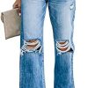 Sidefeel Women's Ripped High Waisted Flared Jeans Wide Leg Destroyed Denim Pants