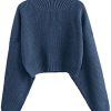 ZAFUL Women's Cropped Turtleneck Sweater Lantern Sleeve Ribbed Knit Pullover Sweater Jumper